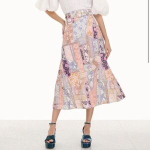 Zimmermann Kaleidoscope Belted Linen Midi Skirt